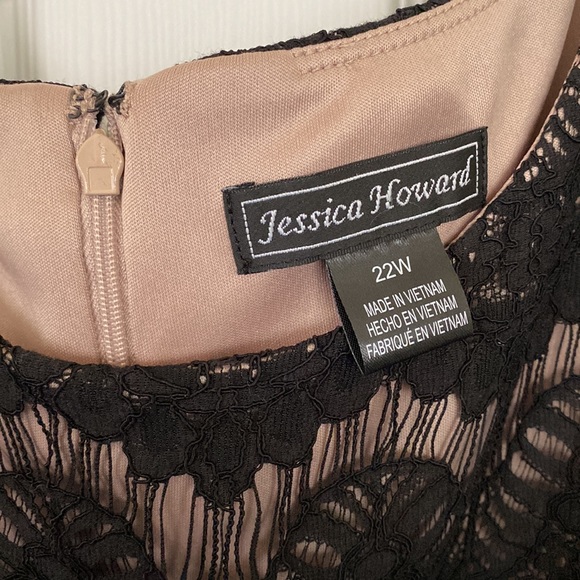 Jessica Howard Black Lace Overlay w/ Tan Lining Sheath Cocktail Dress Size 22W - Picture 3 of 8
